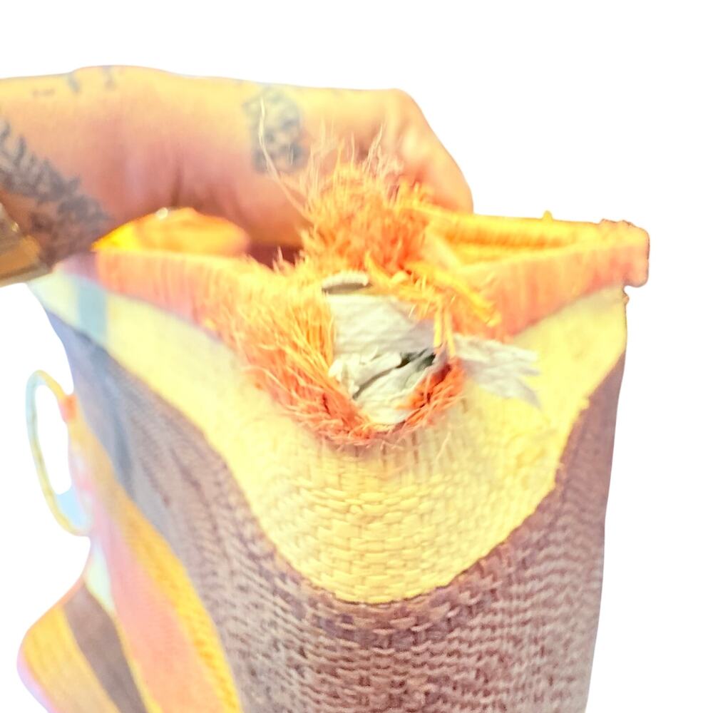 Flora Bella Striped Orange, Yellow & Brown Woven Tote with Bamboo Handles *read* - Picture 8 of 12